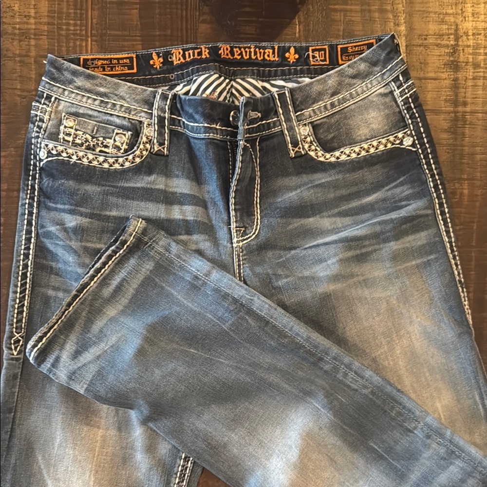 Rock Revival Distressed Blue Jeans